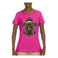 thumbnail image 2 of Brotherhood Biker Motorcycles Cross and Skull Pop Culture Womens Graphic T-Shirt, Fuschia, Large, 2 of 3