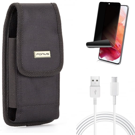 Case Belt Clip & 10ft USB-C Cable & Privacy Screen Protector for Samsung Galaxy S22 (6.1") - Swivel Holster & Type-C Charger Cord & TPU Film Fingerprint Works Accessory Bundle