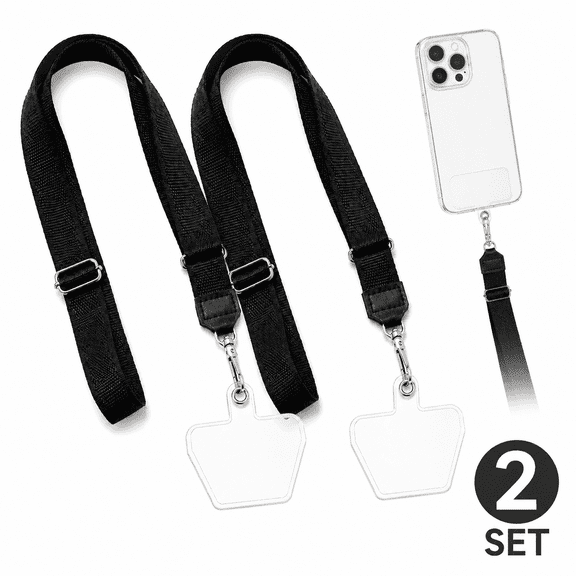 Black Phone Lanyard Neck Lanyard Wrist Strap with Patch Works with All Smartphones Cases Drop Protection 2 Pack