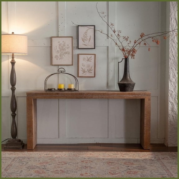 Retro Solid Wood Coffee Table for Living Room, Easy-Clean Sofa Table Behind Couch, Narrow Entryway Console Table
