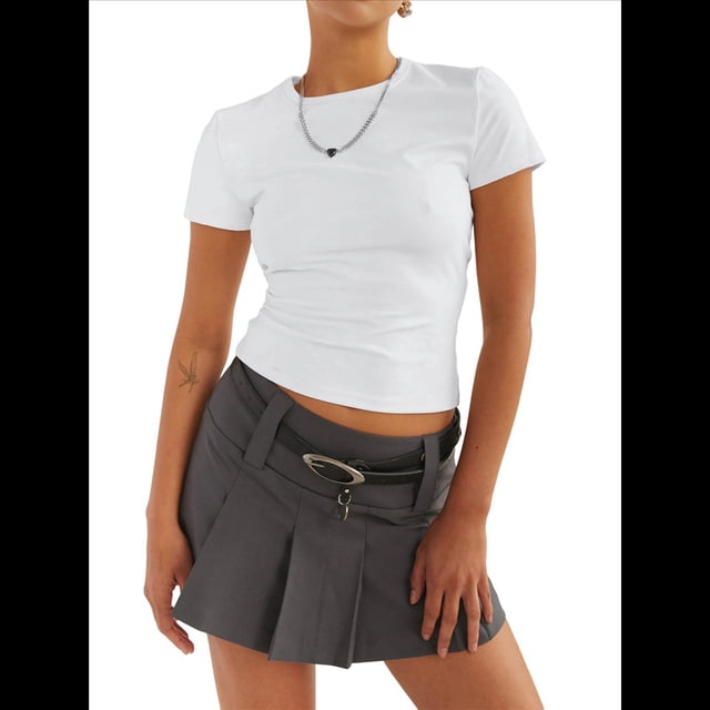 Camisetas Básicas para Mujer, Top Corto Ajustado de Corta, Camisetas Ajustadas para Salir, Ropa de Verano, Tops. L