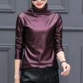 thumbnail image 3 of Fulijie Womens Tops,Women Basic Shirts Faux Leather Solid Turtleneck Long Sleeve Blouse Tops Casual, 3 of 7