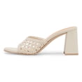 thumbnail image 2 of YDN Women Open Round Toe Woven Mules Slip on Cutout Chunky High Heels Casual Dressy Work Slide Sandals Size 7 Ivory, 2 of 6