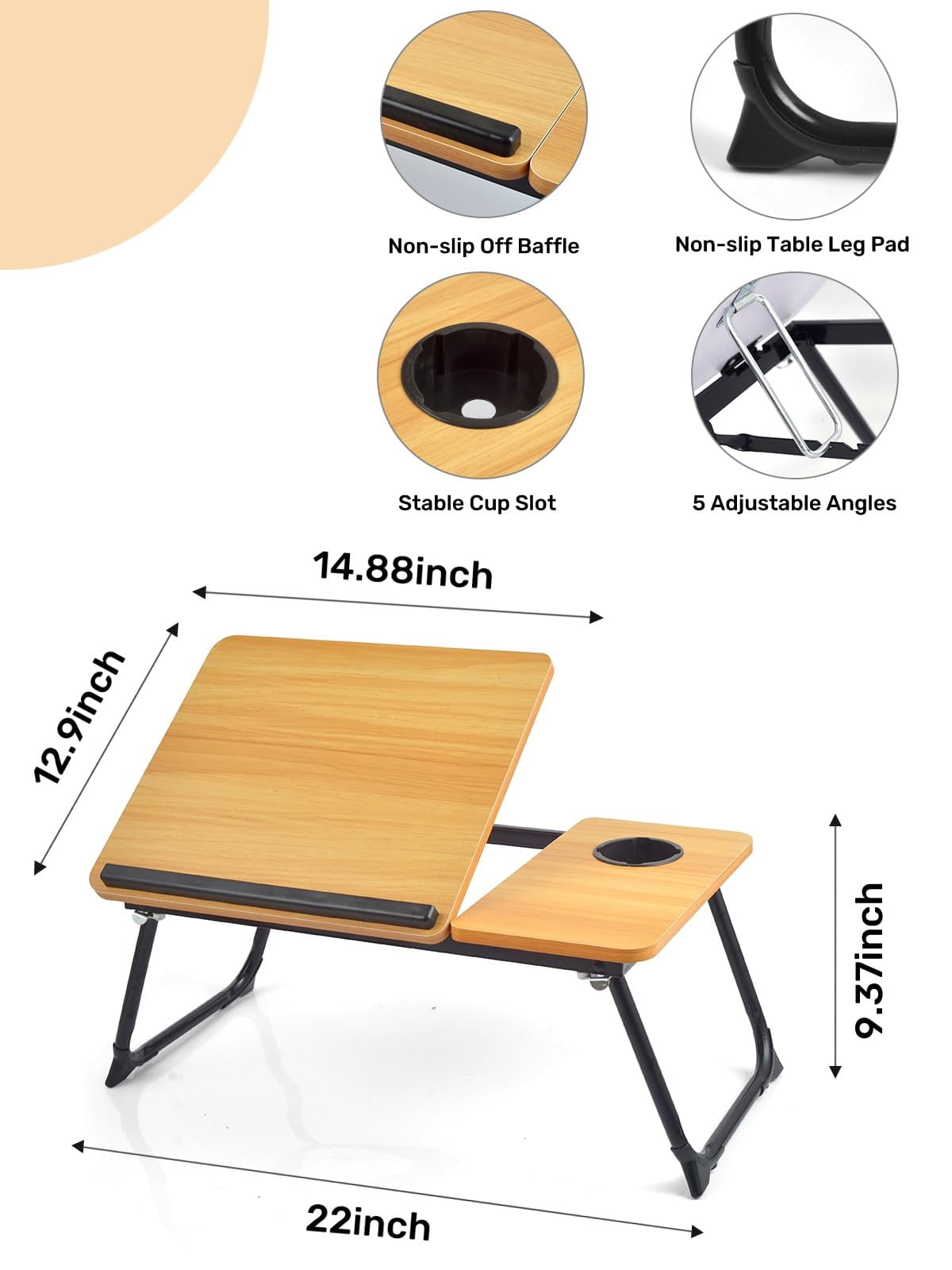 Lap Desk For Couch/sofa/floor  5-angle Adjustable Bed With Foldable &cup Holder Light Weight Tray Table Writing/eating/reading Portable Laptop Stand Adults