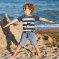 thumbnail image 3 of FORMRS Boys Rash Guard Short Sleeves Swim Shirt Quick Dry UPF 50+ Sun Protection, Sizes 3-12T, Dark Sharks, 3 of 6