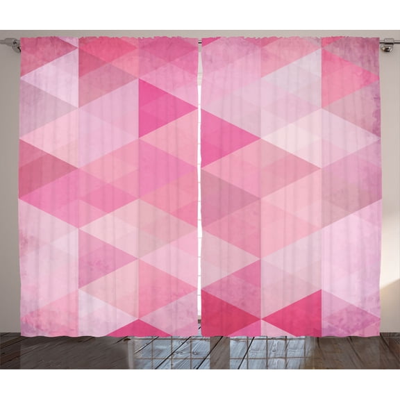 Ambesonne Pink Curtains 2 Panel Set, Abstract Vintage Triangles, 108" x 63", Pink