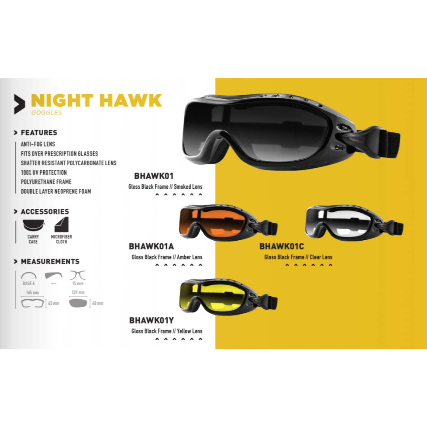 Bobster Bugeye Goggles Otg Goggles Bobster Motorcycle Goggles Bobster Night Hawk Black Frame/Clear Lens Sport