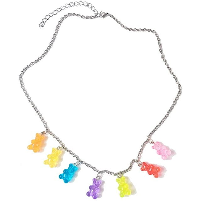 Collier Ours en Gélatine Mignon 7 Couleurs Pendentif en Résine Coloré pour Femmes Filles