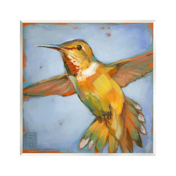 Stupell Industries Hummingbird on Blue Animals & Insects Painting Unframed Art Print Wall Art, 12 x 12
