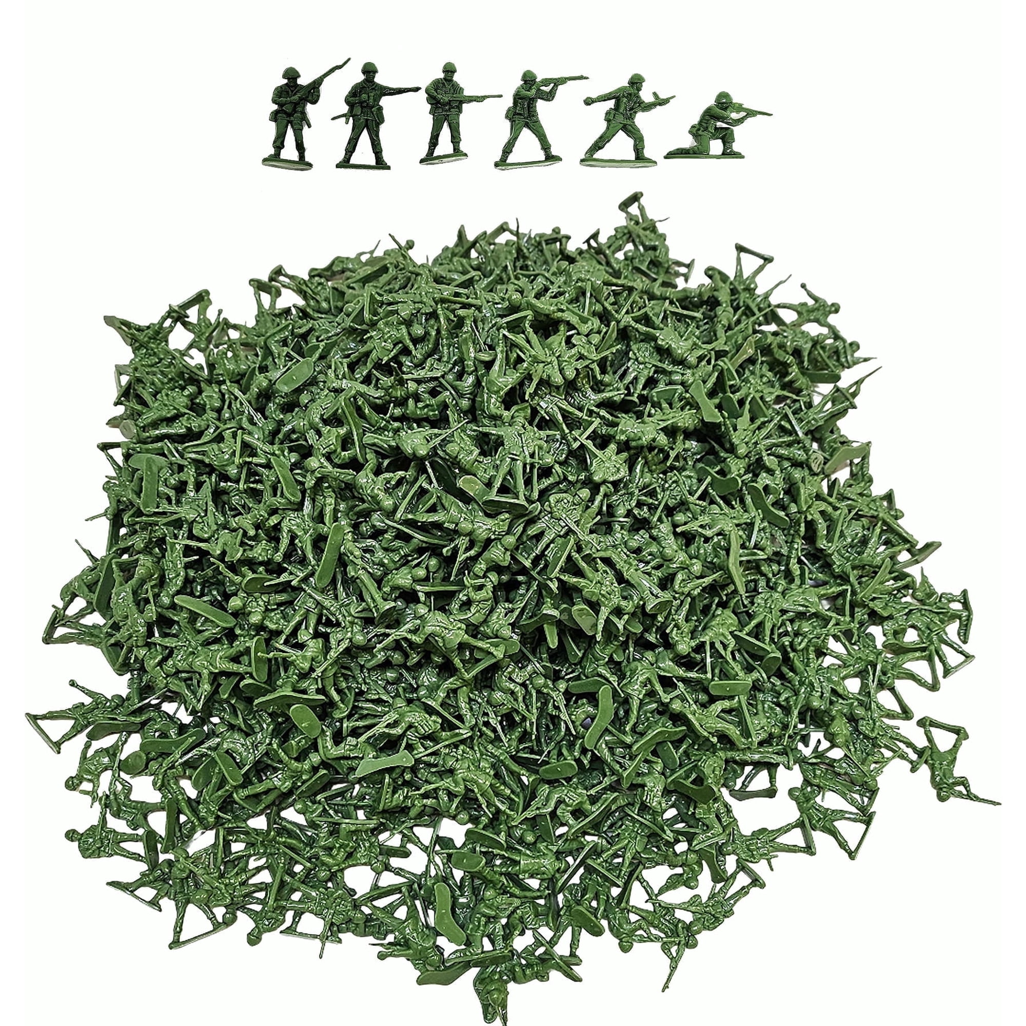 1000 Pcs Green Army Soldiers Military Toys 6 Different Poses - 1.5" to 1.75" Tall