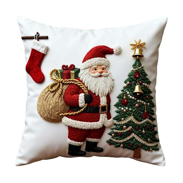 Yhmxh Fundas de cojín navideñas estampadas con motivos de muñecos de nieve, Papá Noel, árboles de Navidad y renos.