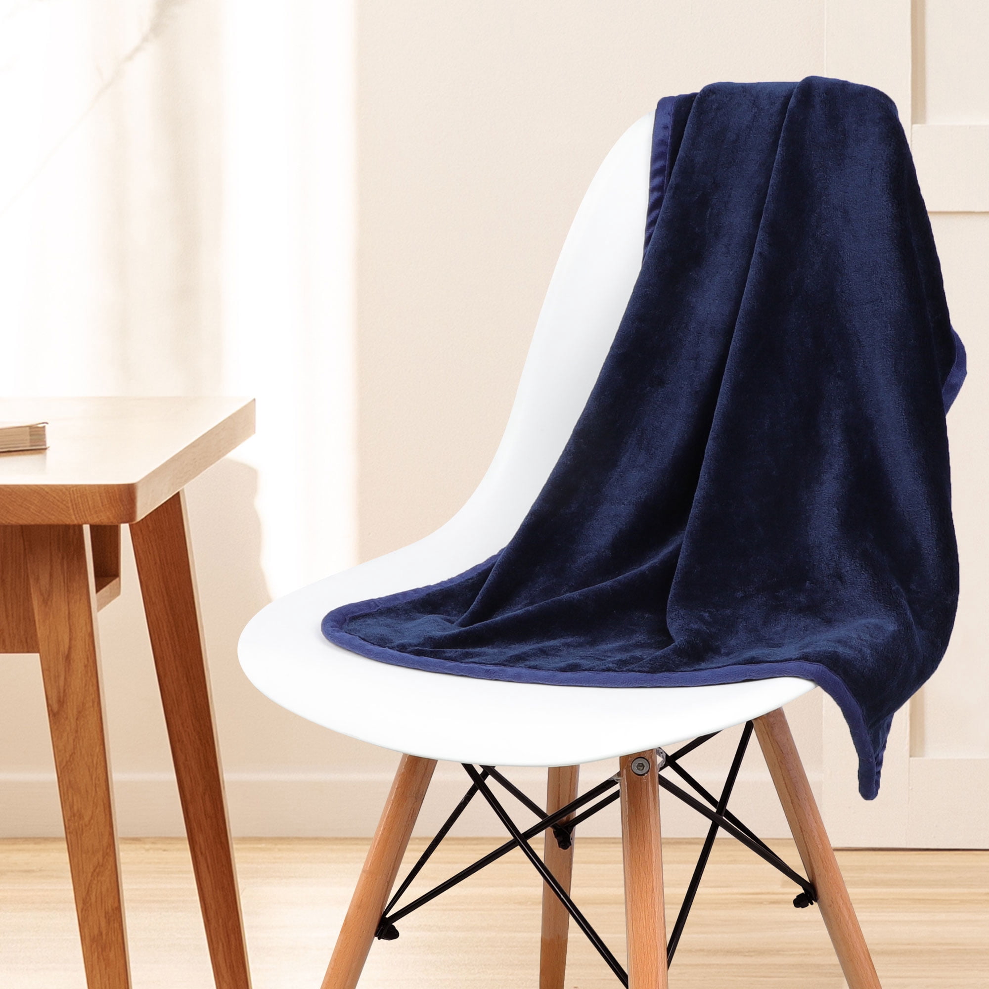 Unique Bargains Flannel Fleece Blanket Soft Luxury Hemmed Navy Blue 23"x30"