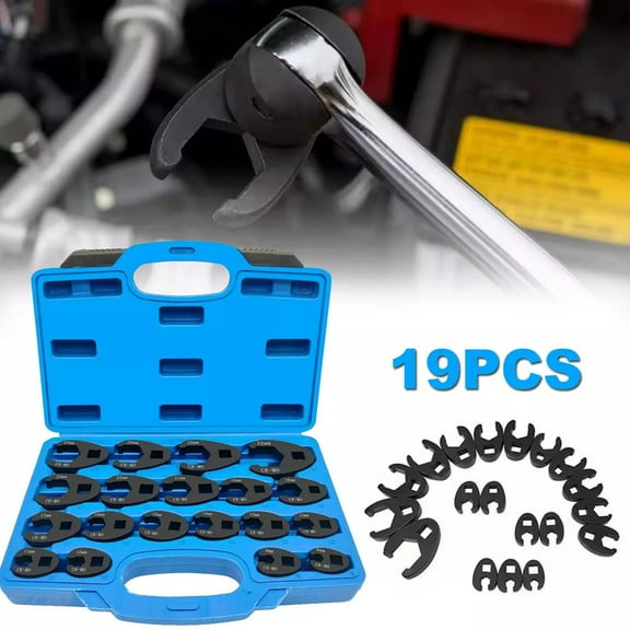 19PC Crow foot Flare Nut Wrench Set 3/8 1/2in Drive Ratchet Extension Large Tool