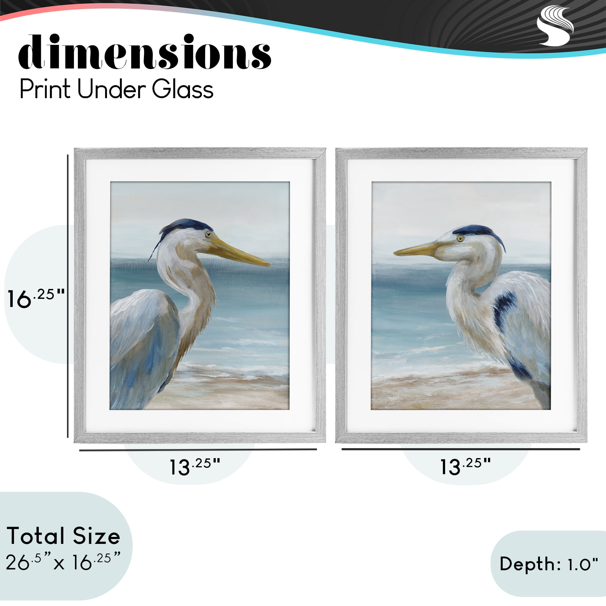 Stupell Industries Tranquil Gaze Herons 2 Piece Gray Framed Print Under Glass Set, design by Nan