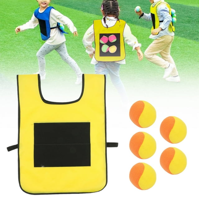 WHEANG 5 Set Dodgeball With 1 Sticky Vest Games With Strap Interactive Throwing Game Sticky For Kids Outdoor Playing
