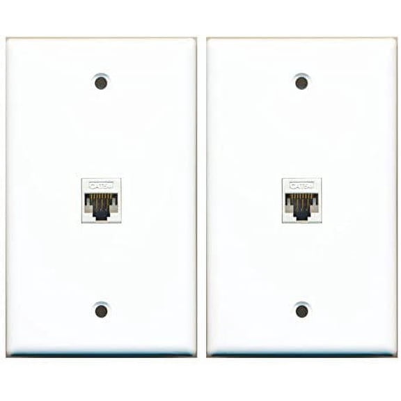 RiteAV (2 Pack) 1 Port Cat5e Rj45 Ethernet Wall Plate White Lot