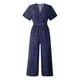 thumbnail image 1 of Gibobby Mono Corto Informal Mono de bolsillo con cuello en V estampado con cintura elástica y pantalones casuales de punto ondulado para mujer(Azul marino， M), 1 of 5