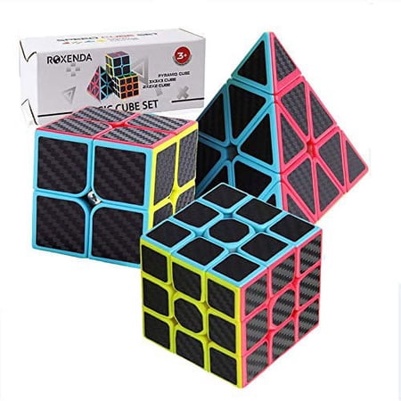 Roxenda Speed Cubes, Speed Cube Set of 2x2 3x3 Pyramid Carbon Fiber Magic Cube