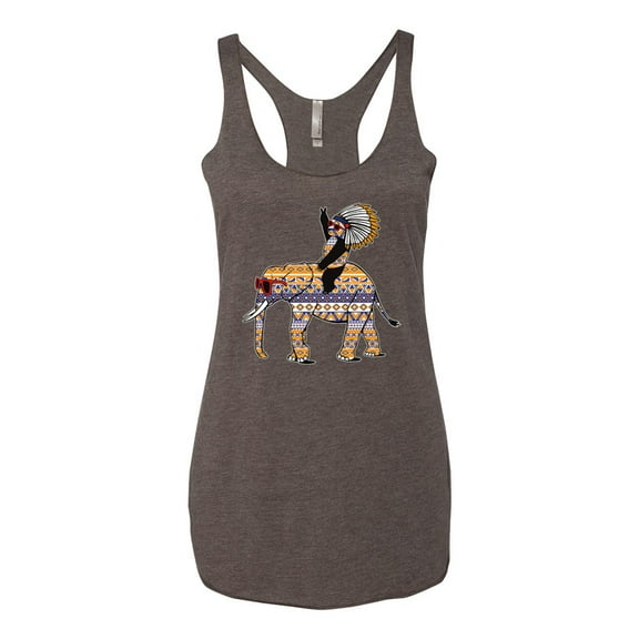 Wild Bobby, Cute Colorful Elephant Squirrel Mosaic, Animal Lover, Women Tri-Blend Racerback Tank Top, Brown, X-Large