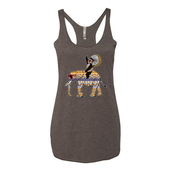 Wild Bobby, Cute Colorful Elephant Squirrel Mosaic, Animal Lover, Women Tri-Blend Racerback Tank Top, Brown, X-Large