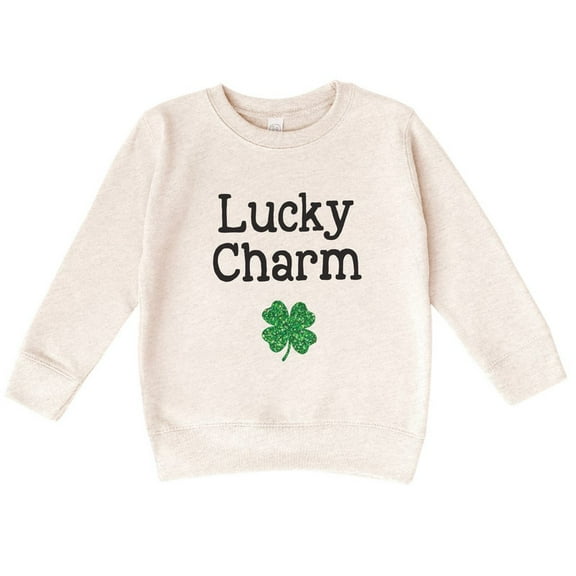 Bump and Beyond Designs St. Patrick's Day Shirt for Girls and Boys, Glitter Shamrock Lucky Charm Sweatshirt (Natural 5/6T)