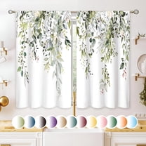 AUQ Eucalyptus Botanical Leaves Floral Kitchen Window Curtains Over Sink Boho Farmhouse Flower Leaf Small Window Treatment Sage Green Cafe Short Curtains for Bathroom Tier Drapes 27.5x39"