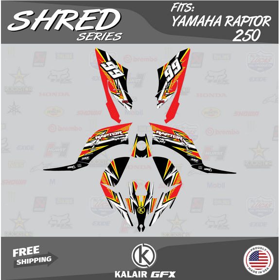 Kalair GFX Graphics Kit for Yamaha ATV Raptor 250 (All Years) Shred Series
