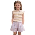 thumbnail image 3 of SGFCWSX Girls T Shirt Summer Ruffle Flutter Sleeve Crew Neck Rainbow Striped Ribbed Knit Casual Soft Kids Daily School Wear Tee Tops Pink Size 6M, 3 of 8