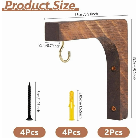 2 Sets Wood Plant Hooks Wooden Plants Hanger 38.5x8.5mm Hanging Plant Holder L-Shaped Indoor and Outdoor Brackets Plants Hanger Wood Hook for Planters Lanterns Bird Feeders