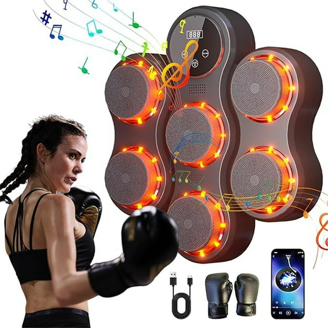 Xihbxyly Objetivos de Boxeo con Música Bluetooth, Juego Interactivo de Aprendizaje, Entrenador Portátil para Aliviar El Estrés, Divertido Ejercicio, para Uso En Interiores y Exteriores, Ideal para Ni