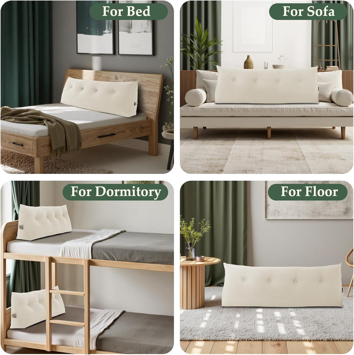 Soft Headboard Pillow Full Size, Wall Backrest Wedge Pillow Headboard Full, Reading Backboard Pillows, Large Dorm Daybed Bolster Pillows for Back Support with Removable Cover, Beige