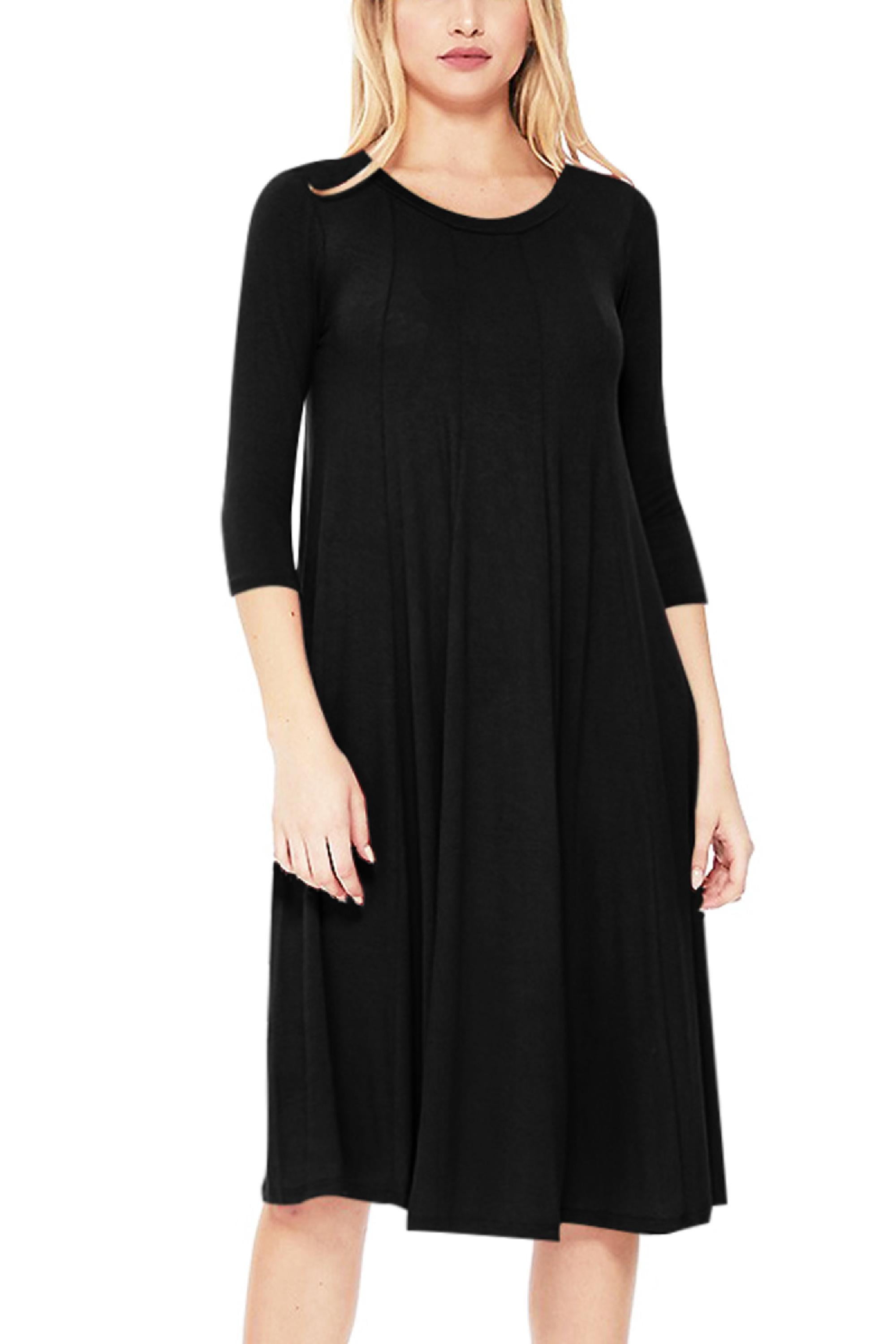 Women's Casual 3/4 Sleeve ALine Comfy Solid Midi Maxi Long Dress Made