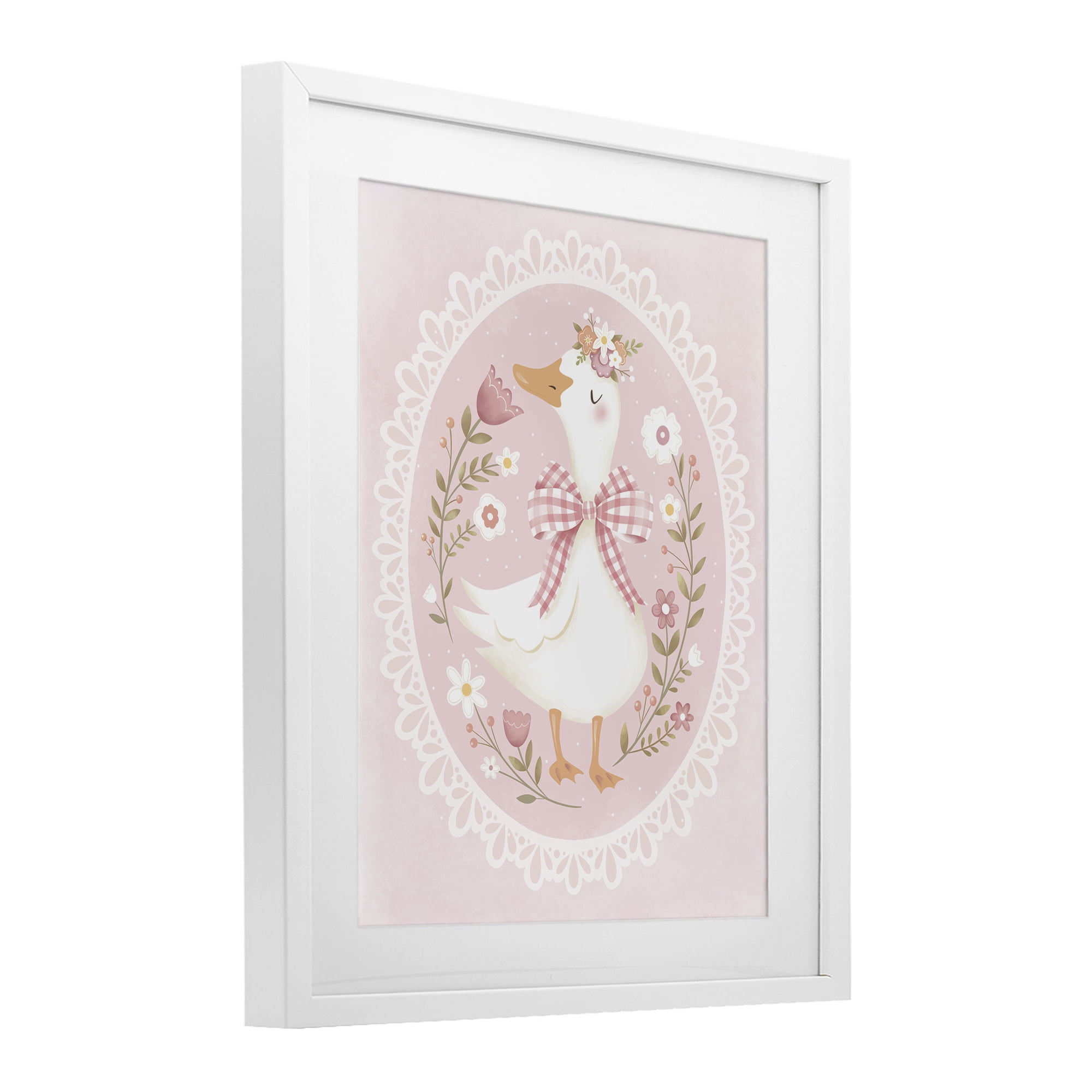 Stupell Industries Pink Floral Spring Goose White Framed Print Under Glass, design by Penny Aguilera