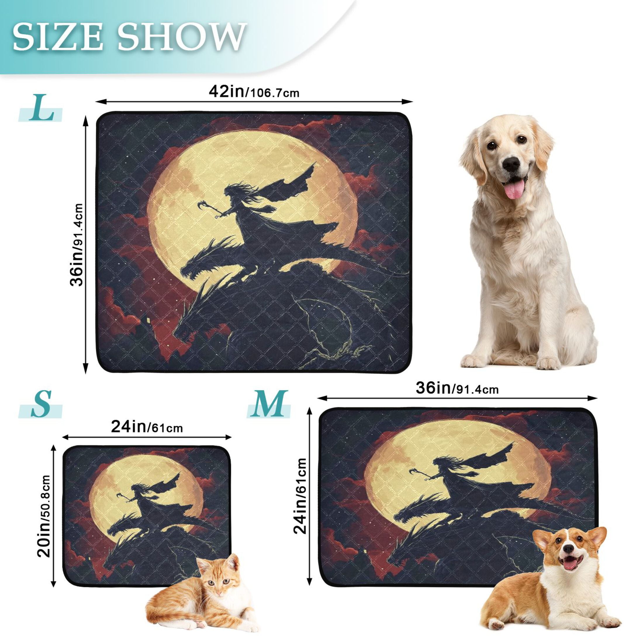 Qxltty Witch and Black Dragons Cat litter Pads Pet Set of 3 Diaper Mats Center Anti-leakage Layer Absorbent Soft and Comfortable