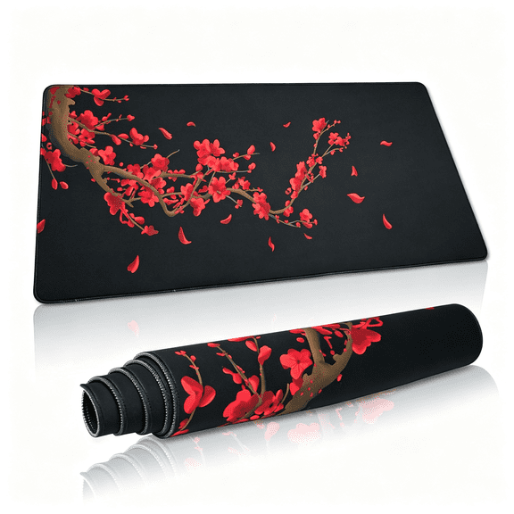 KUMEE Large Gaming Mouse Pad for Desk,Black Plum Blossoms Xxl Mouse Pad,35.4X15.7",Waterproof,Non-Slip Rubber Base Black Mouse Pad for Precise Control