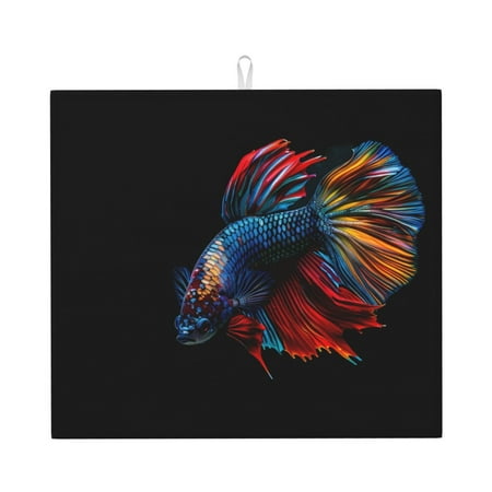 

Dish Drying Mats for Kitchen Counter - Colorful Betta Fish 16x18In Anti-Slip Absorbent Microfiber Drying Mat for Kitchen Counter Mat Dish Rack Mat with Hanging Loop