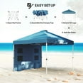 thumbnail image 2 of 10x 10 ft Pop Up Sun Shade,Party Tent with Sidewall, Instant Sun Shelter with Height Adjustable Strong Metal Legs,4 Storage Pockets,Dual Trash Bag Holders,for Outdoor Events, Beach,Blue, 2 of 7