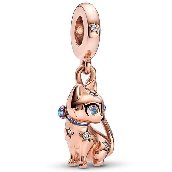 925 Sterling Silver Rose Gold Cute Sitting Starry Cat Dangle Charm for Bracelet Charms Bangle Pendant Jewelry