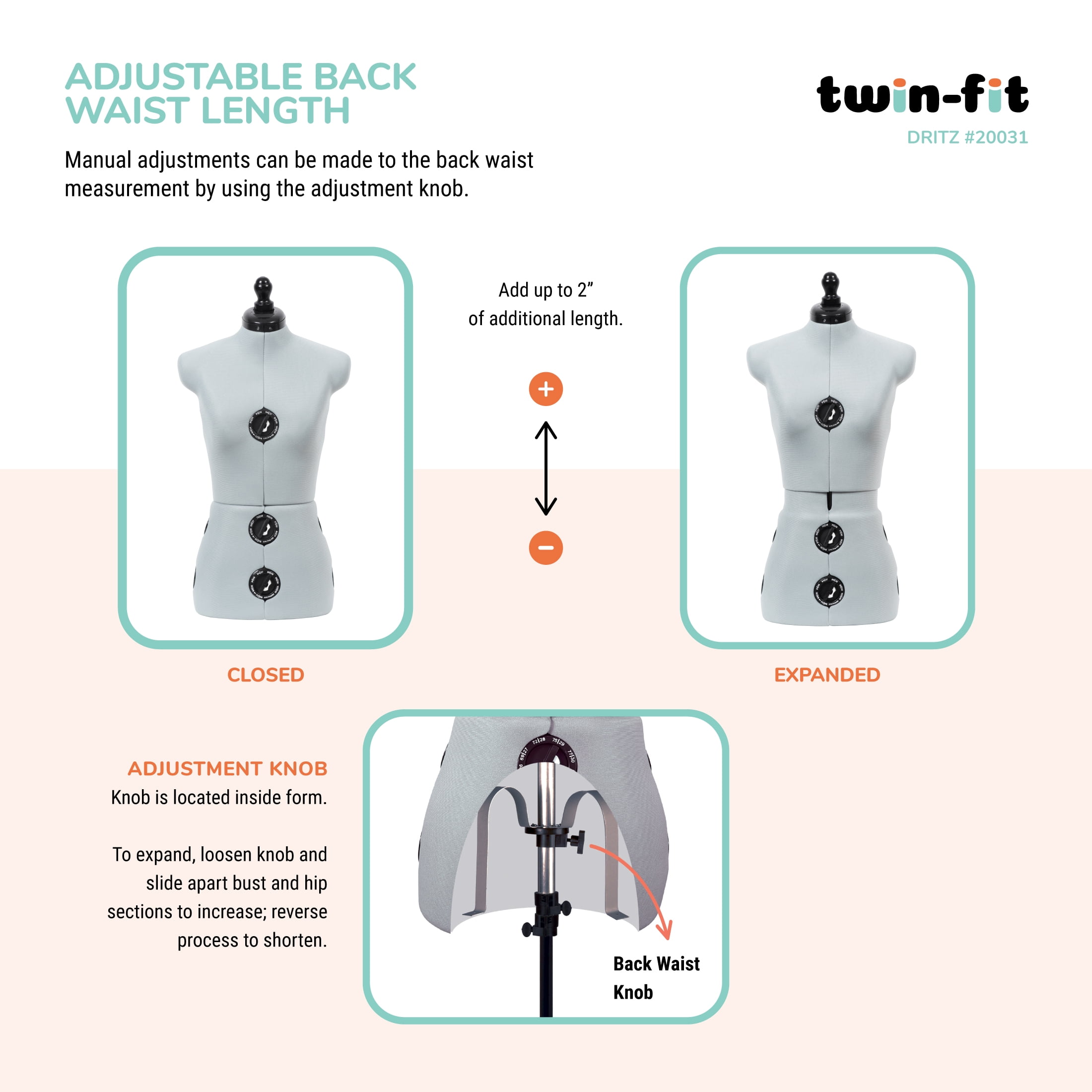 Dritz Twin-Fit Dress Form with Adjustable Tri-Pod Stand, Small