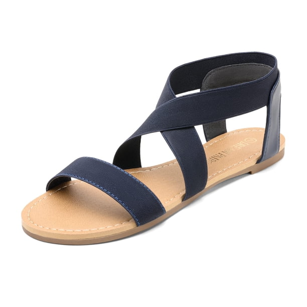 Sandalias Gladiador Planas con Tira Elástica para Mujer DREAM PAIRS en Azul Marino
