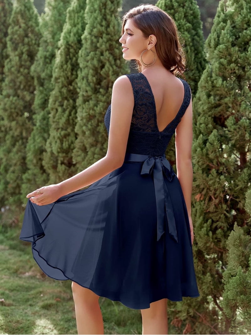 dressystar bridesmaid dresses Fresh Blush Short Floral Lace Bridesmaid Dress with Belt