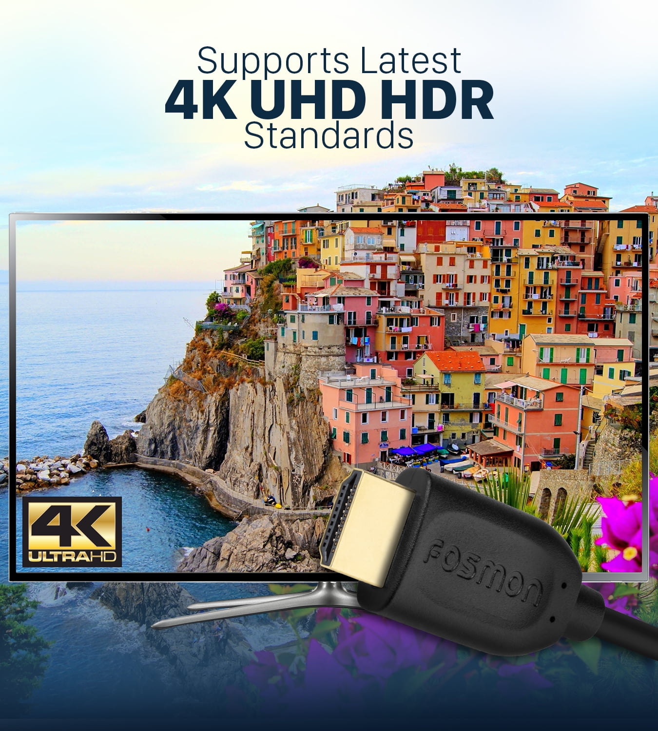 Fosmon 4K HDMI Cable 10FT (5 Packs), Gold-Plated Ultra High Speed [10.2Gbps UHD 2160p@30Hz 3D HD 1080p] Supports Ethernet, Audio Return, Xbox PlayStation PS3 PS4 PC
