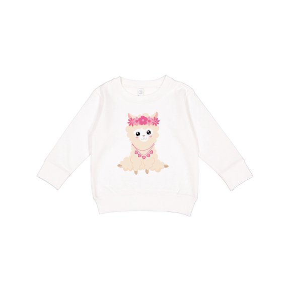Inktastic Beige Llama, Cute Llama, Alpaca, Flowers, Hearts Toddler Sweatshirt