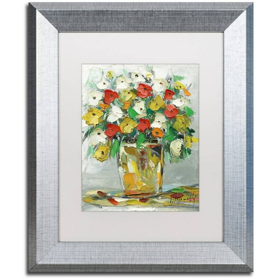 Trademark Fine Art "Spring Flowers in a Vase 11" Canvas Art by Hai Odelia, White Matte, Silver Frame