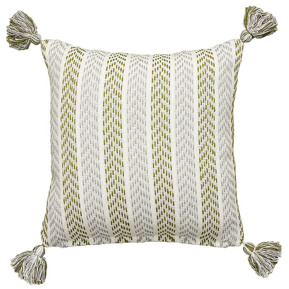 LR Home Tassel Chevron Striped Green / Gray 18" x 18" Indoor Square
