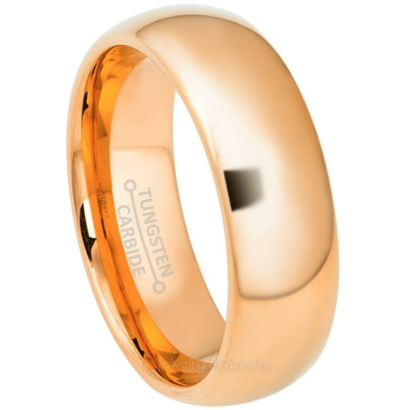 7mm Rose Gold Dome Mens Tungsten Wedding Band - Polished Comfort Fit Tungsten Carbide Ring - Anniversary Ring - TN334WAs9