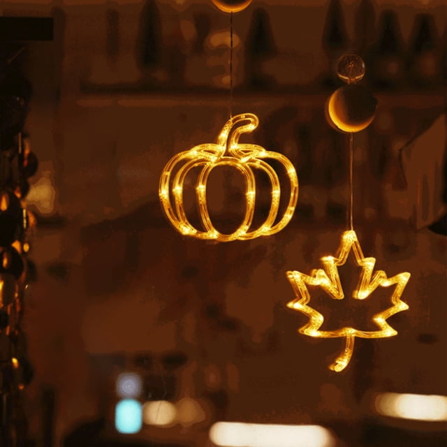 Sentmoon Halloween Lights Thanksgiving Window Lights Decorations with Suction Cup Fall Themed Lighted Window Decor Fall Festival String Lights for Thanksgiving Party Home