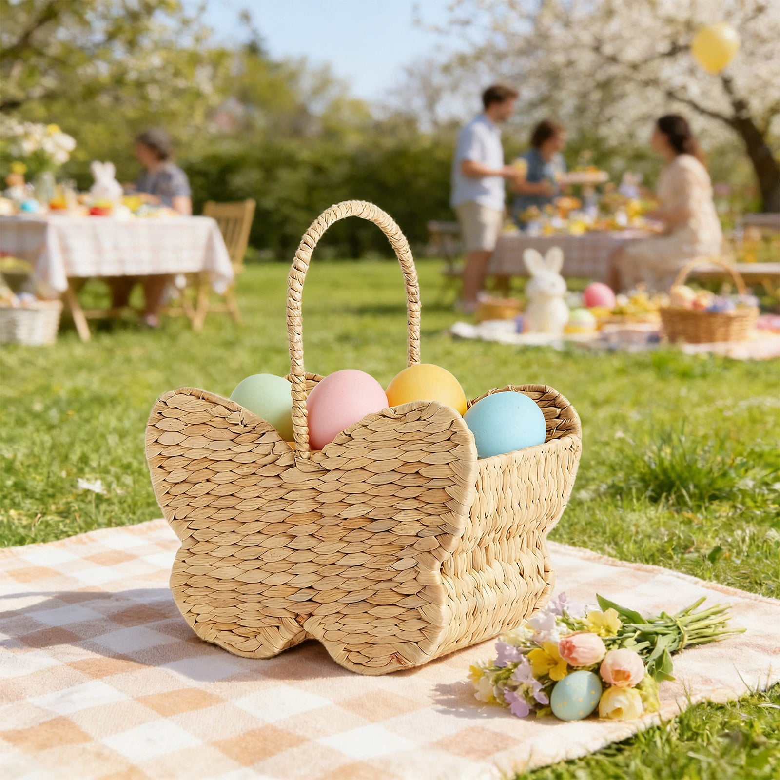Handmade Woven Flutterby Basket with Sturdy Handle, Premium Straw Storage Gift Basket, Multi-Use Decor for Spring Home Decor, Easter Party, Wedding Table Display and Holiday Gifting