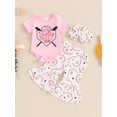 thumbnail image 2 of Bagilaanoe 3pcs Newborn Baby Girl Summer Pants Set Short Sleeve Romper Tops + Print Flare Trousers + Headband 3M 6M 12M 18M Infant Casual Clothes, 2 of 7