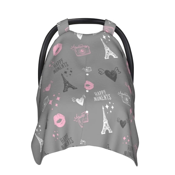 Car Seat Cover Baby - Eiffel Tower Vibrant Breathable Infant Car Seat Cover for Baby Carseat, Lightweight Comfort Baby Essentials Must Haves Newborn Stuff for Girl Boy